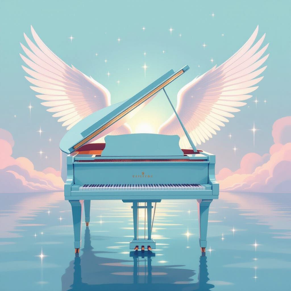 Ethereal Piano with Wings: Minimalist Pastel Art