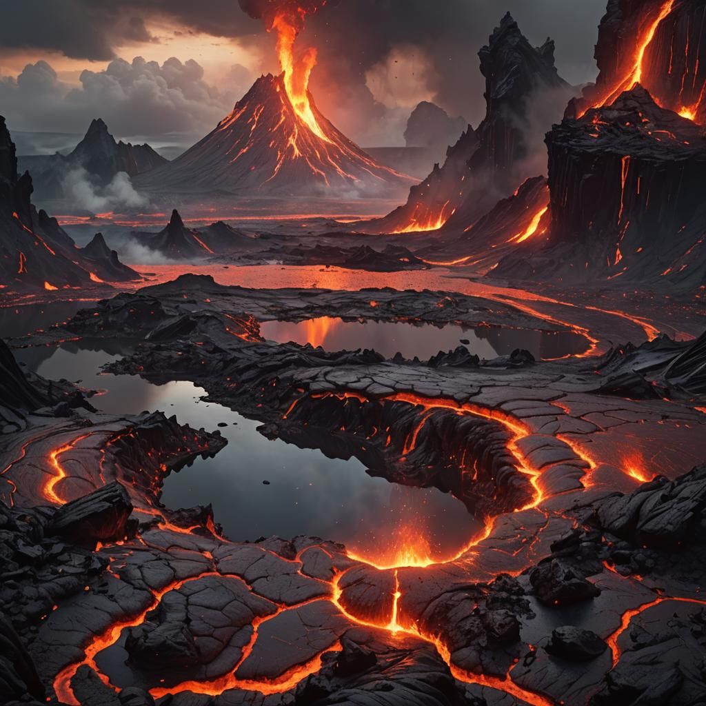 Spectacular Lava Lake Digital Matte Painting