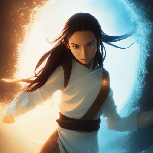 Katara Waterbending Art in Dark Fantasy Style