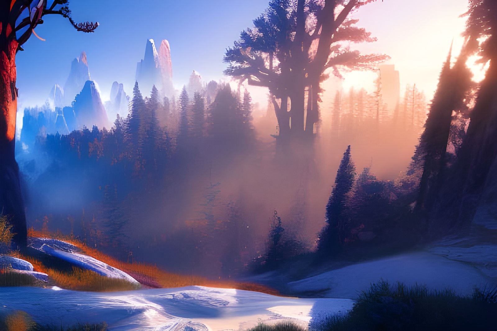 Hybrid Landscape in Cel-Shaded Horizon Zero Dawn Style