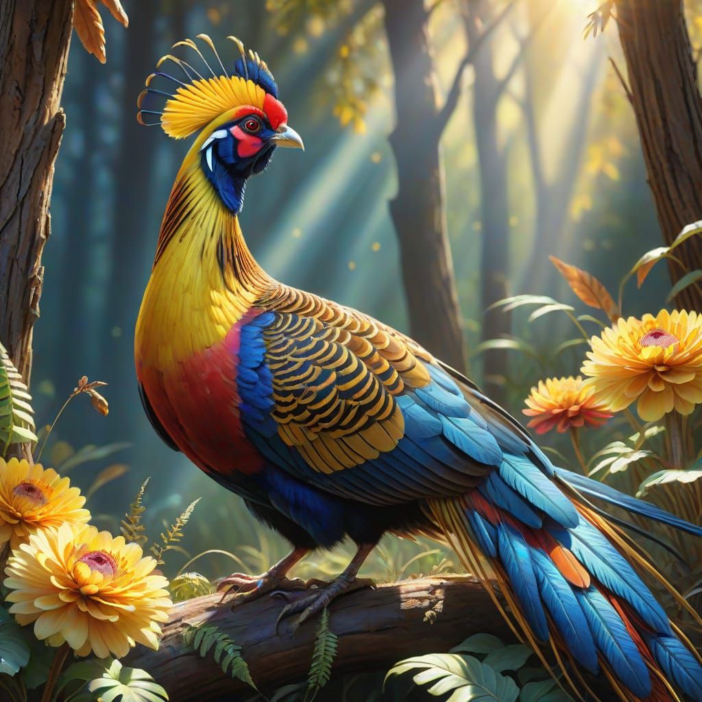 Golden Pheasant Wildlife Art in Sunlight