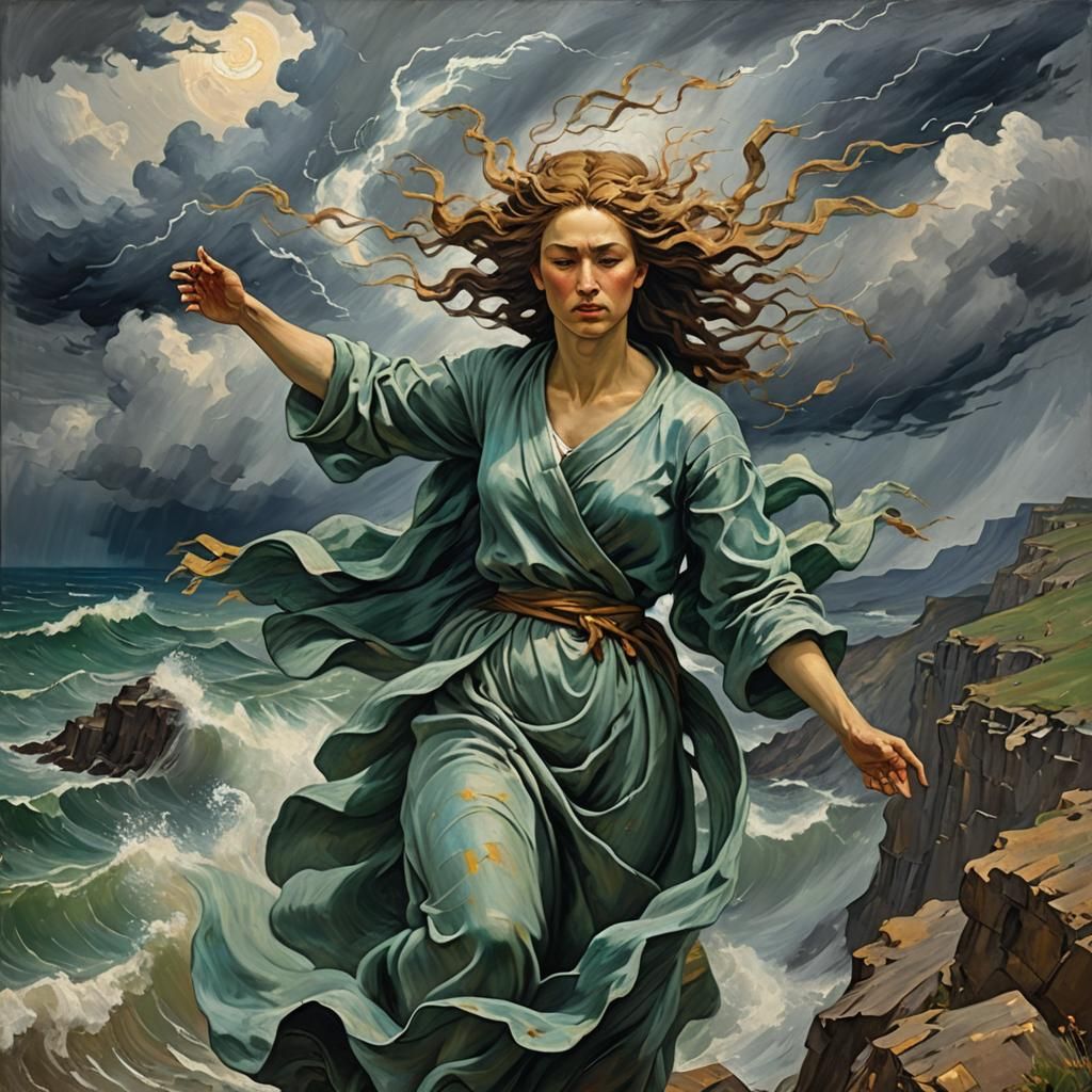 Goddess of the Wind Painting in Impasto Style