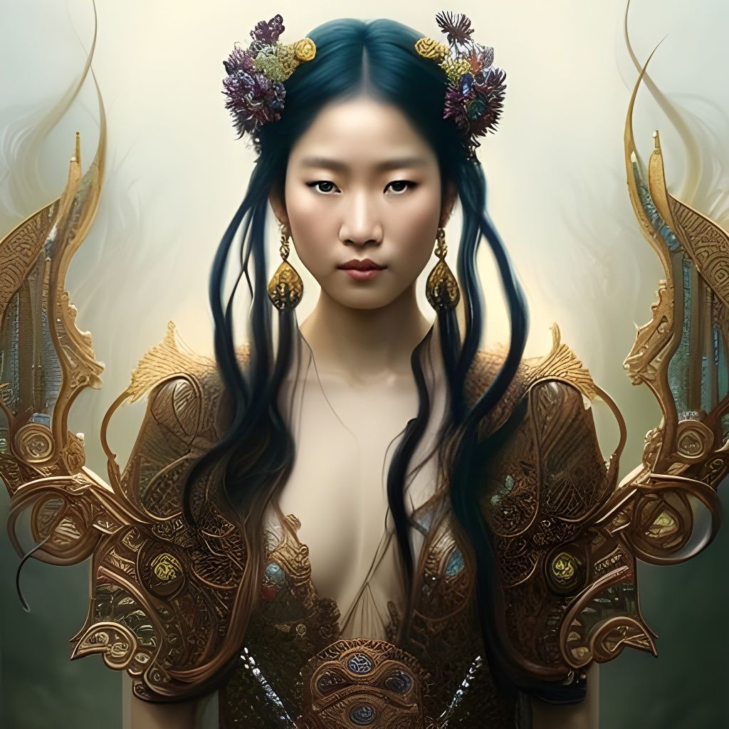 Hmong Woman Portrait in Art Nouveau Style