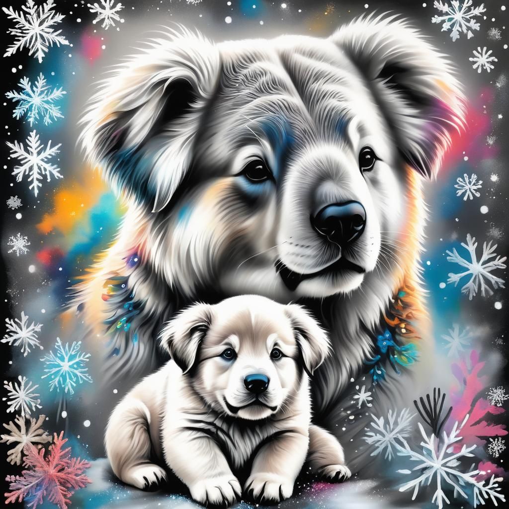 Detailed Charcoal Drawing: Koala Bear and Puppy