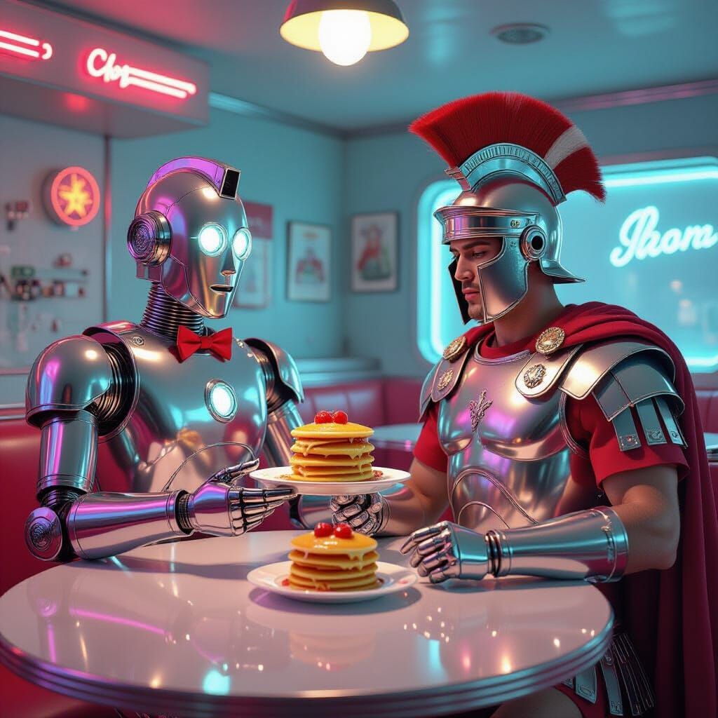 Robot Waiter Serves Alien Pancakes to Centurion in Retro Din...