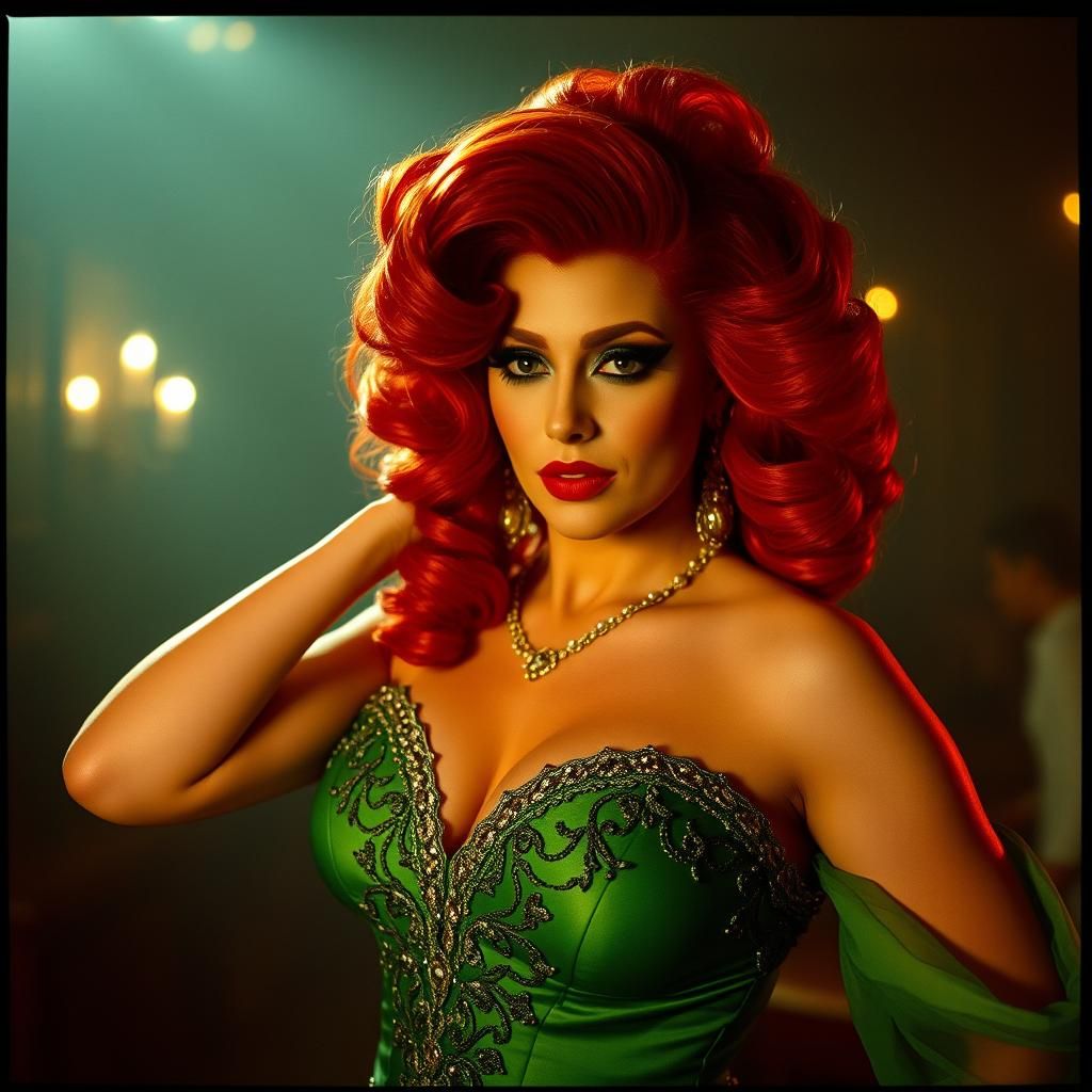 Glamorous Drag Queen in Opulent Green Gown