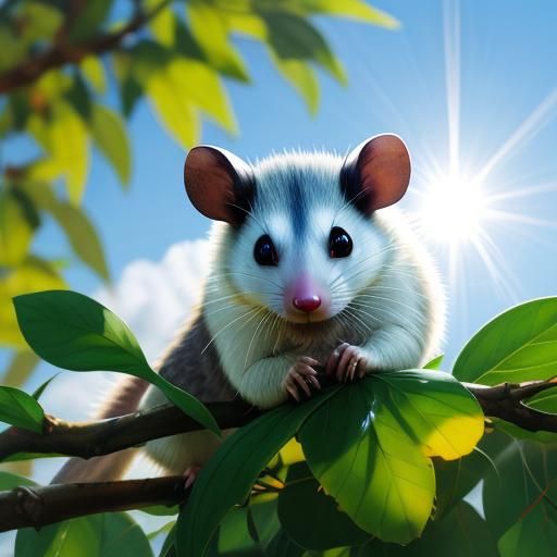 Possum Eating Gum Leaves in Heavenly Sunshine
