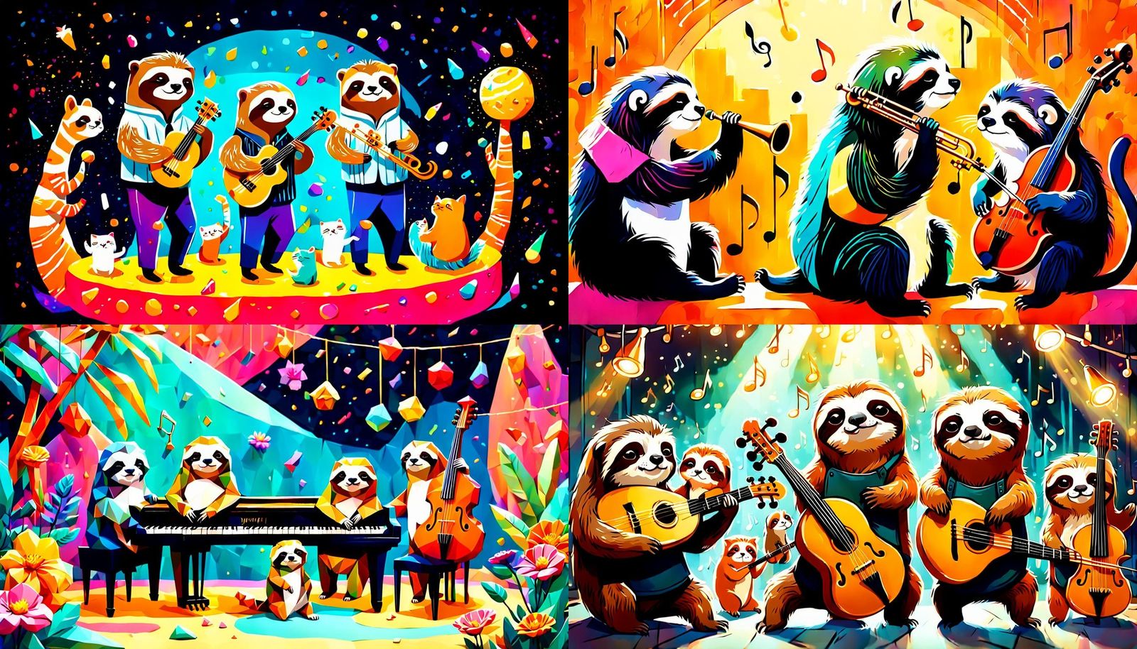 Sloth Jazz Band Plays for Chibi Cat Audience