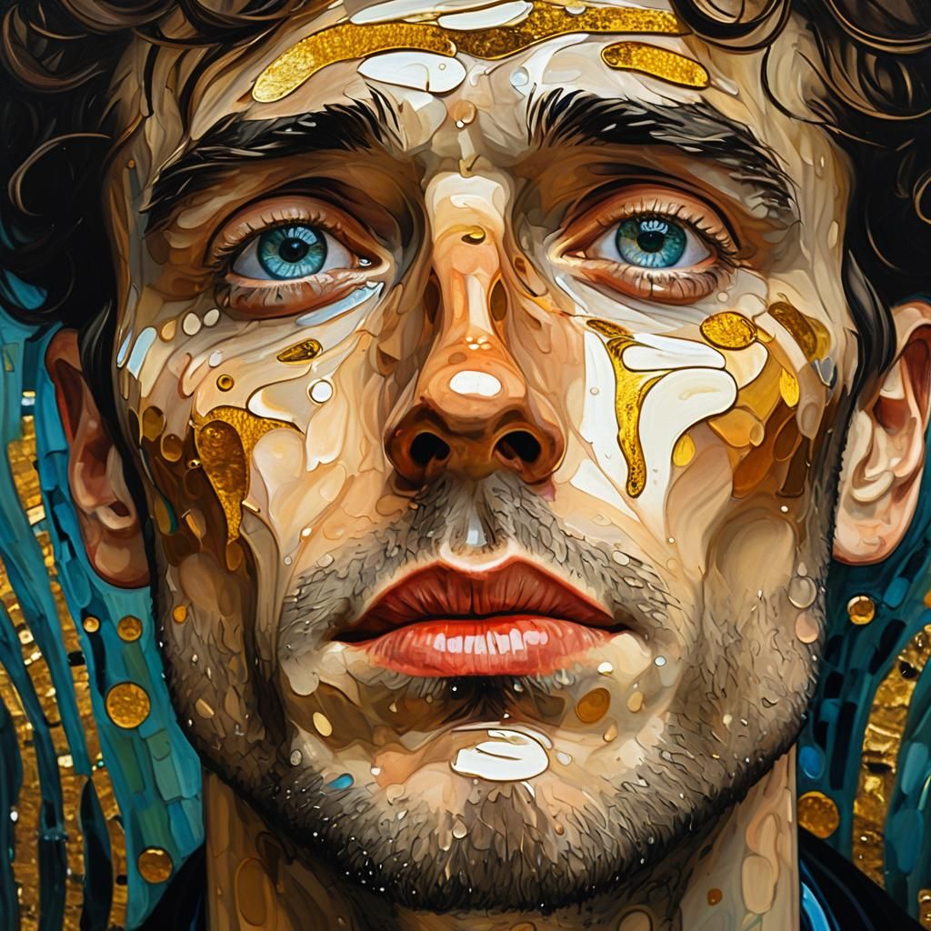 Male Face with Tears in Gustav Klimt Style