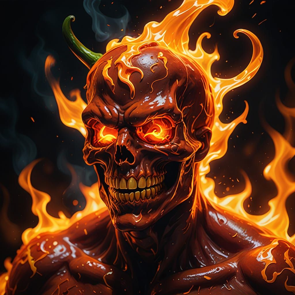 Haunted Flaming Ghost Pepper in Oil Painting Style