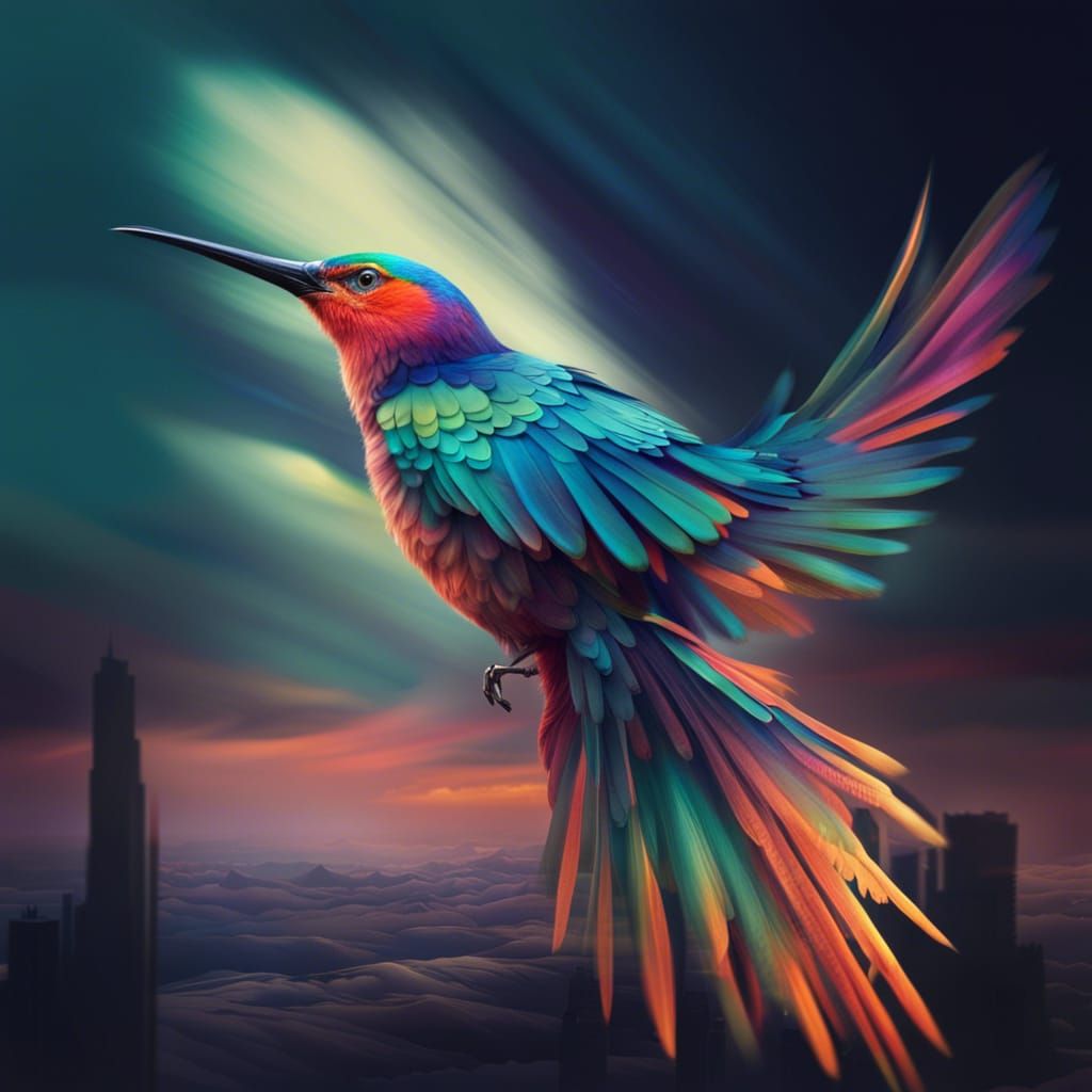 Vibrant Bird in Flight: Detailed Matte Painting