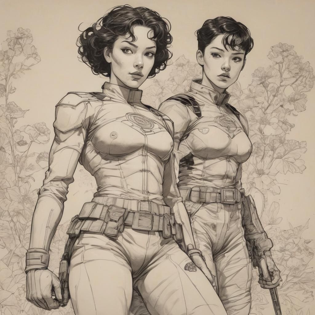 Superheroine Sergeant Sisterhood: Ink and Brush Illustration