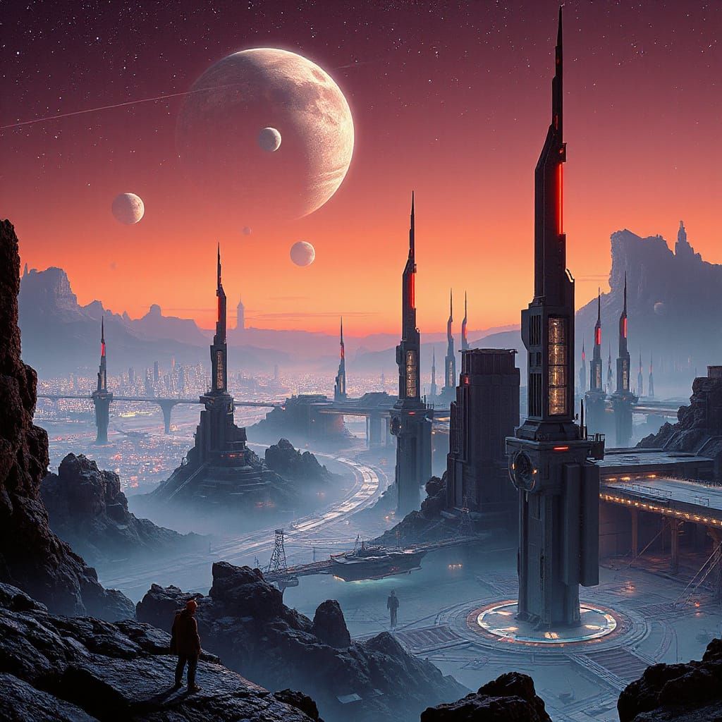 Futuristic Sci-Fi Cityscape with Neon Lights