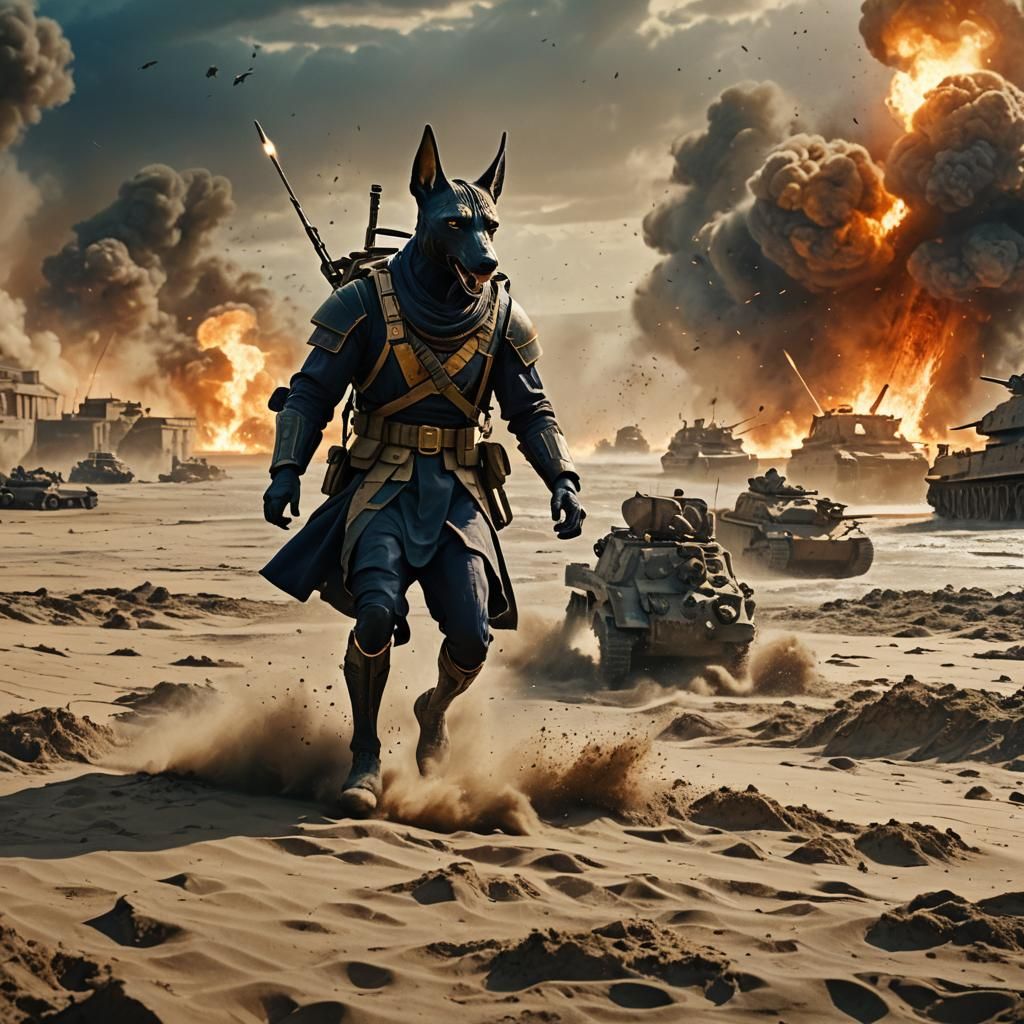 Anubis as American Soldier on D-Day in Cinematic Style