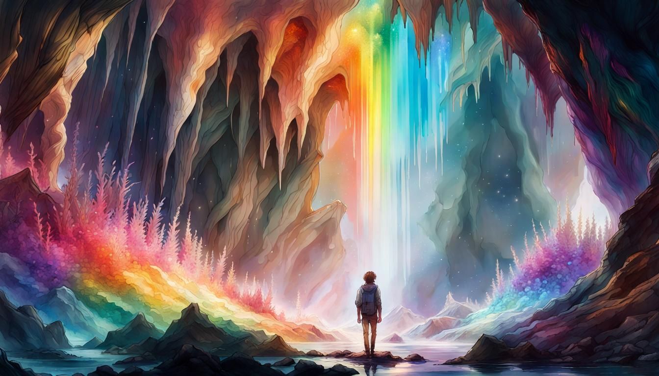 Rainbow Crystal Cave: Mystical Fantasy Art