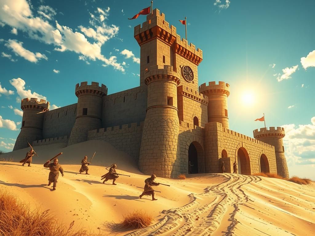 Majestic Sandcastle Fortress Under Azure Sky