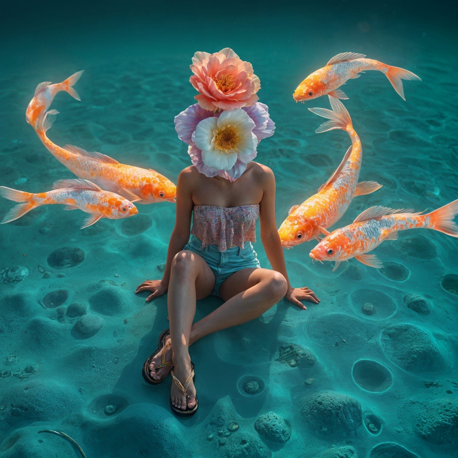 Dreamcore Flower Person Fishing on the Moon