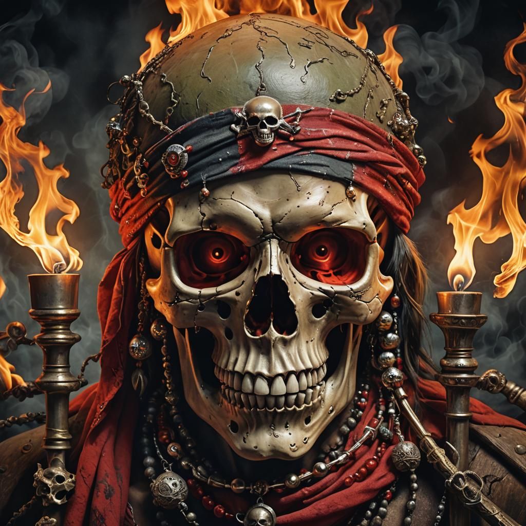 Skull with Pirate Bandana in Hyper-Realistic Digital Art