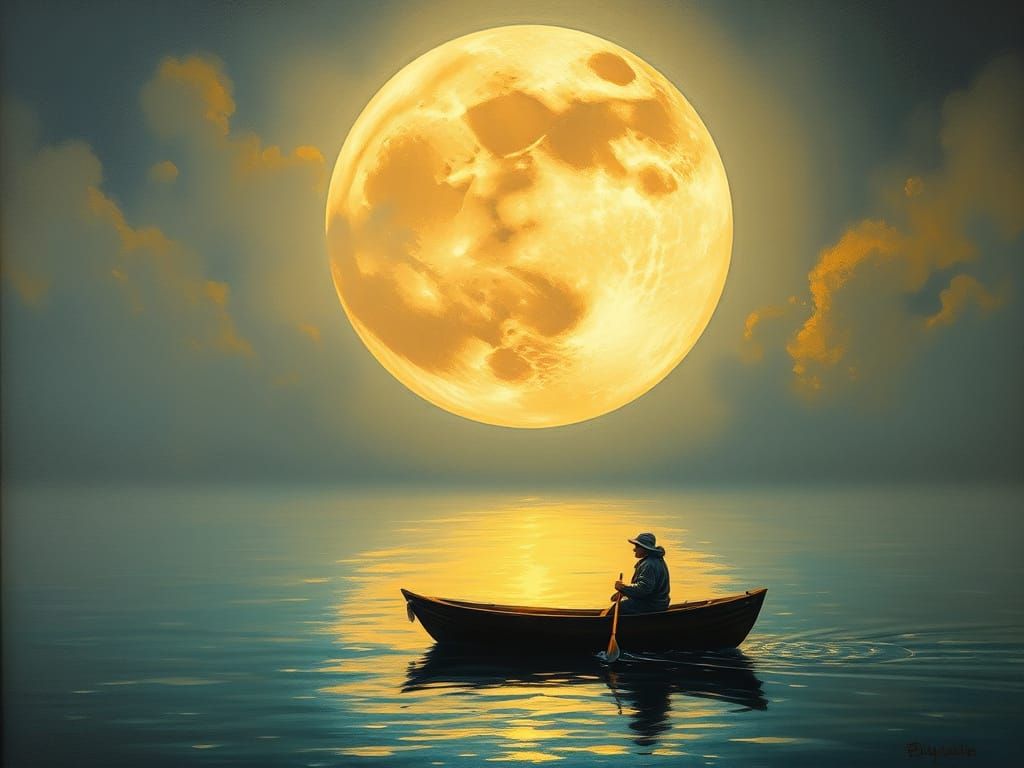 Luminous Nighttime Serenade in Oil Paint Style