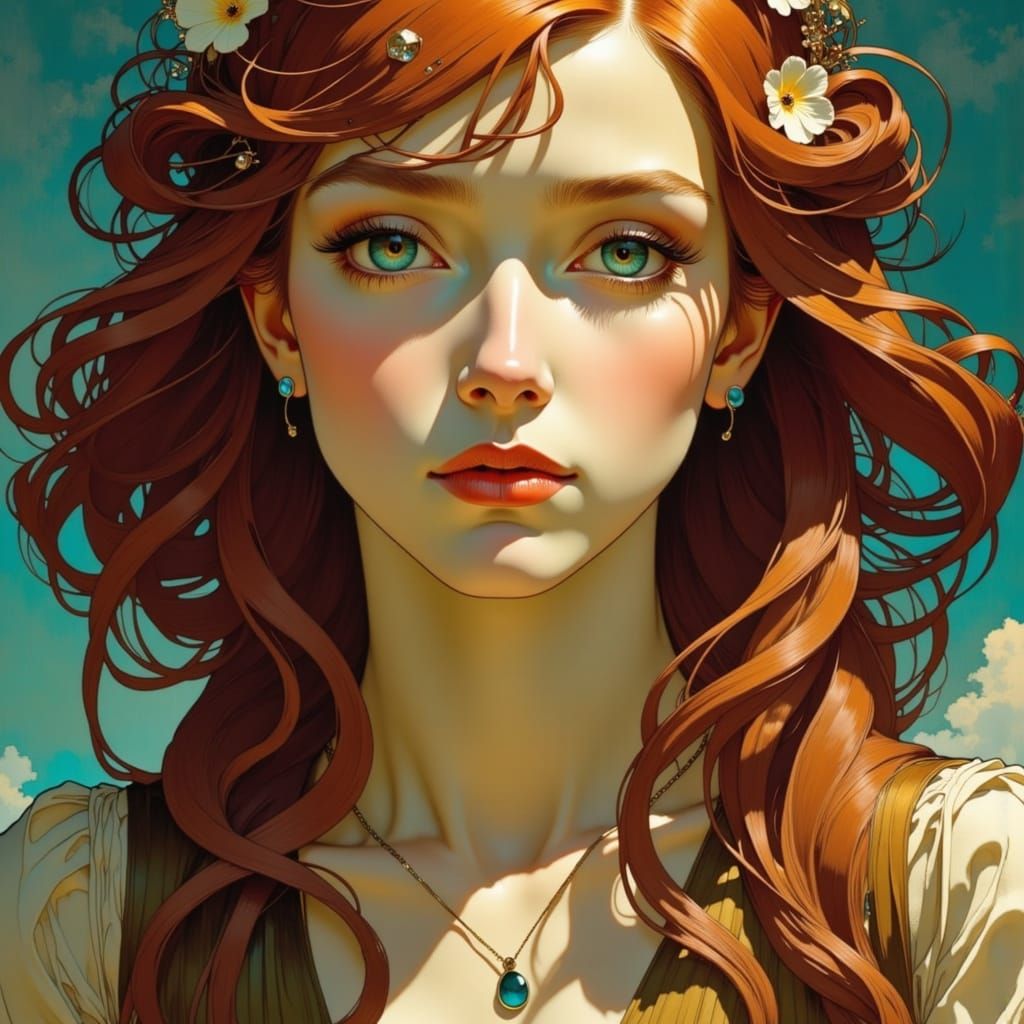 Feminine Jeanne d'Arc in Art Nouveau Style