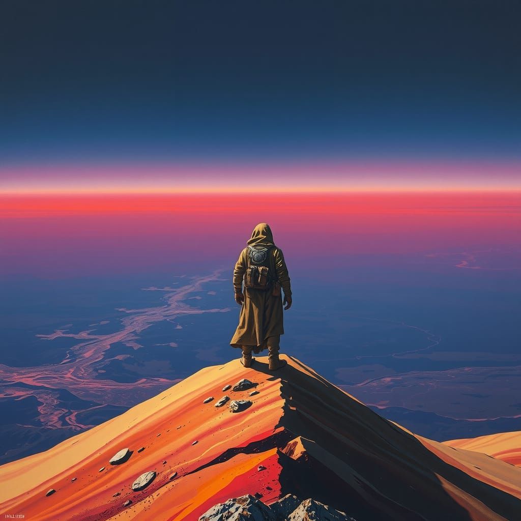 Spacefarer Contemplates Cosmic Horizon in a Dreamlike Alien ...