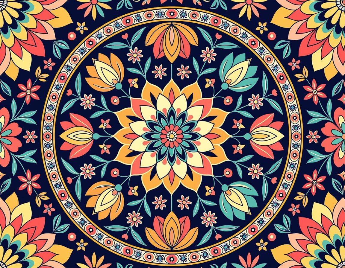 Geometric Circle of Blossoms in Dreamy Style