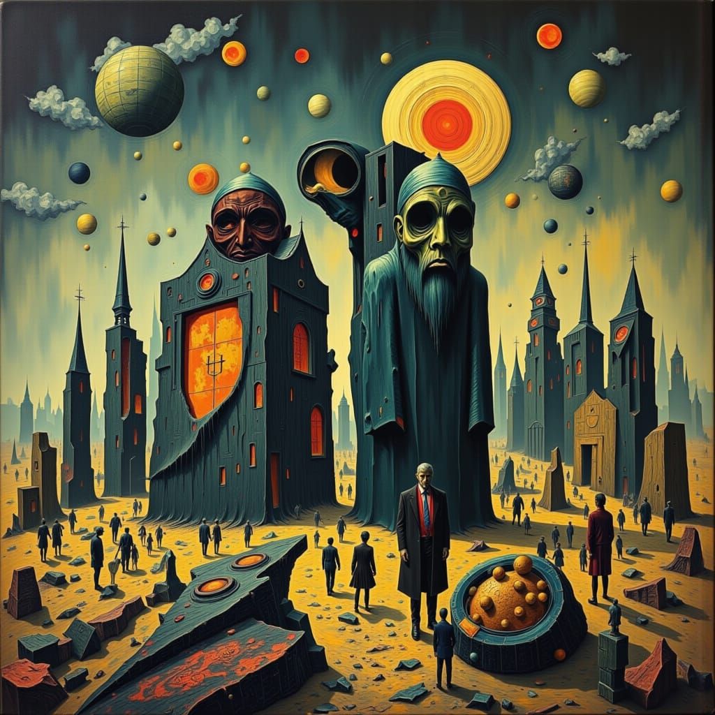 Surreal People in a Dreamlike Deco Landscape