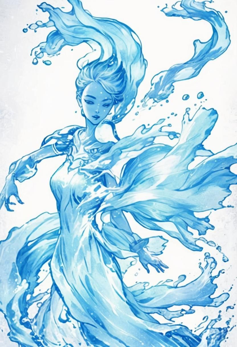 Water Nymph Leaping from River: Fantasy Art