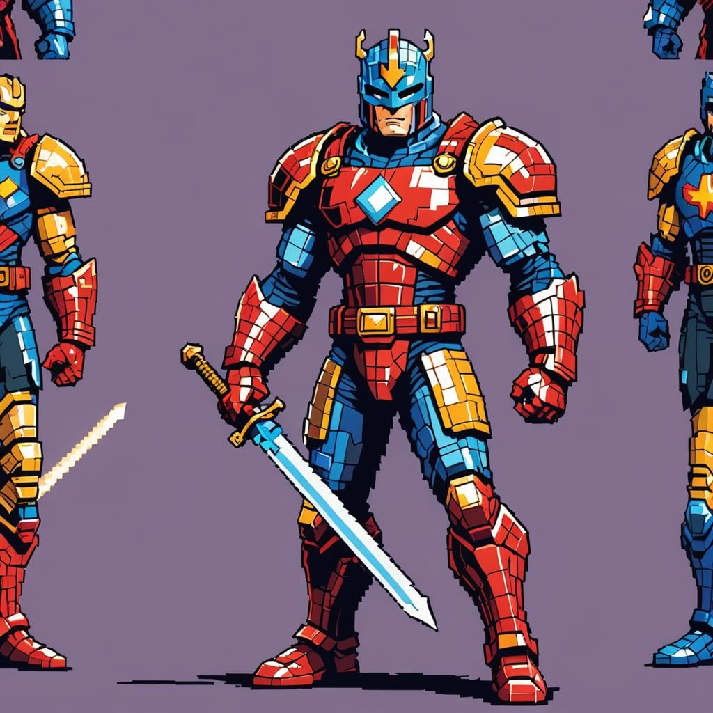 Retro Video Game Superhero with Magic Sword