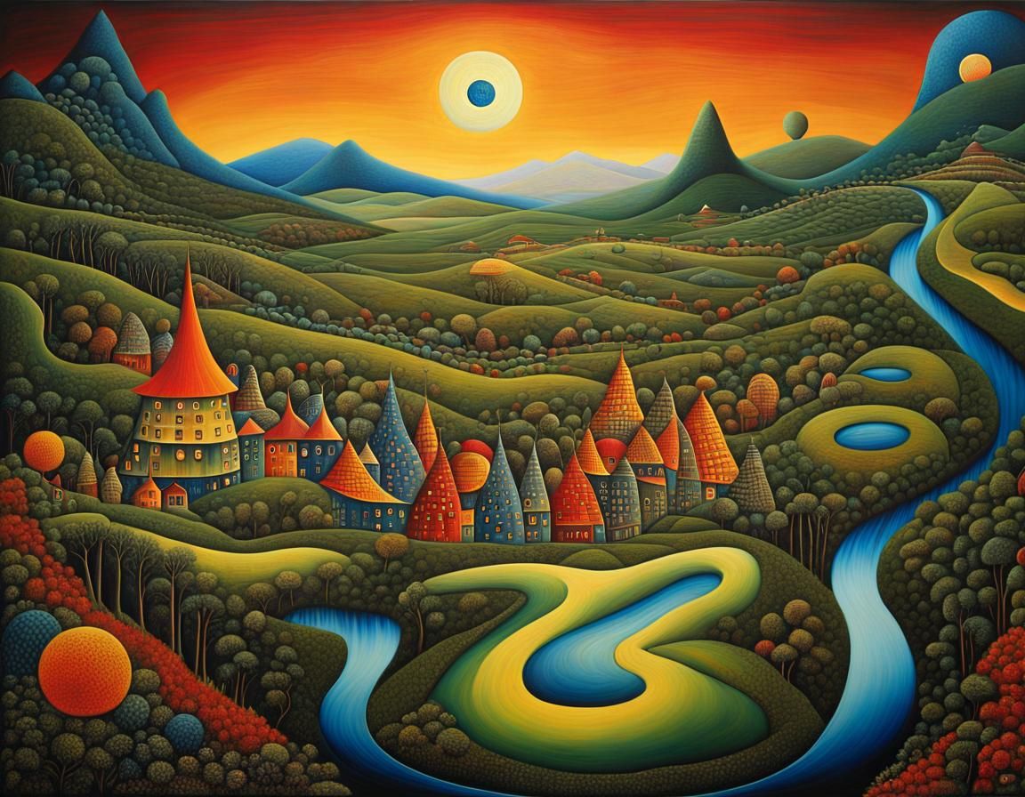 Mystic Snakes in Ethereal Shangri-La: Dark Fantasy Art