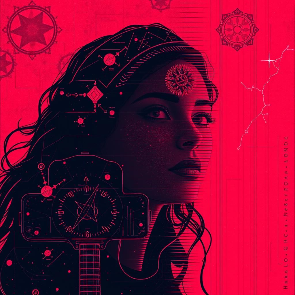 Abstract Ruby with Glitch Art Constellations