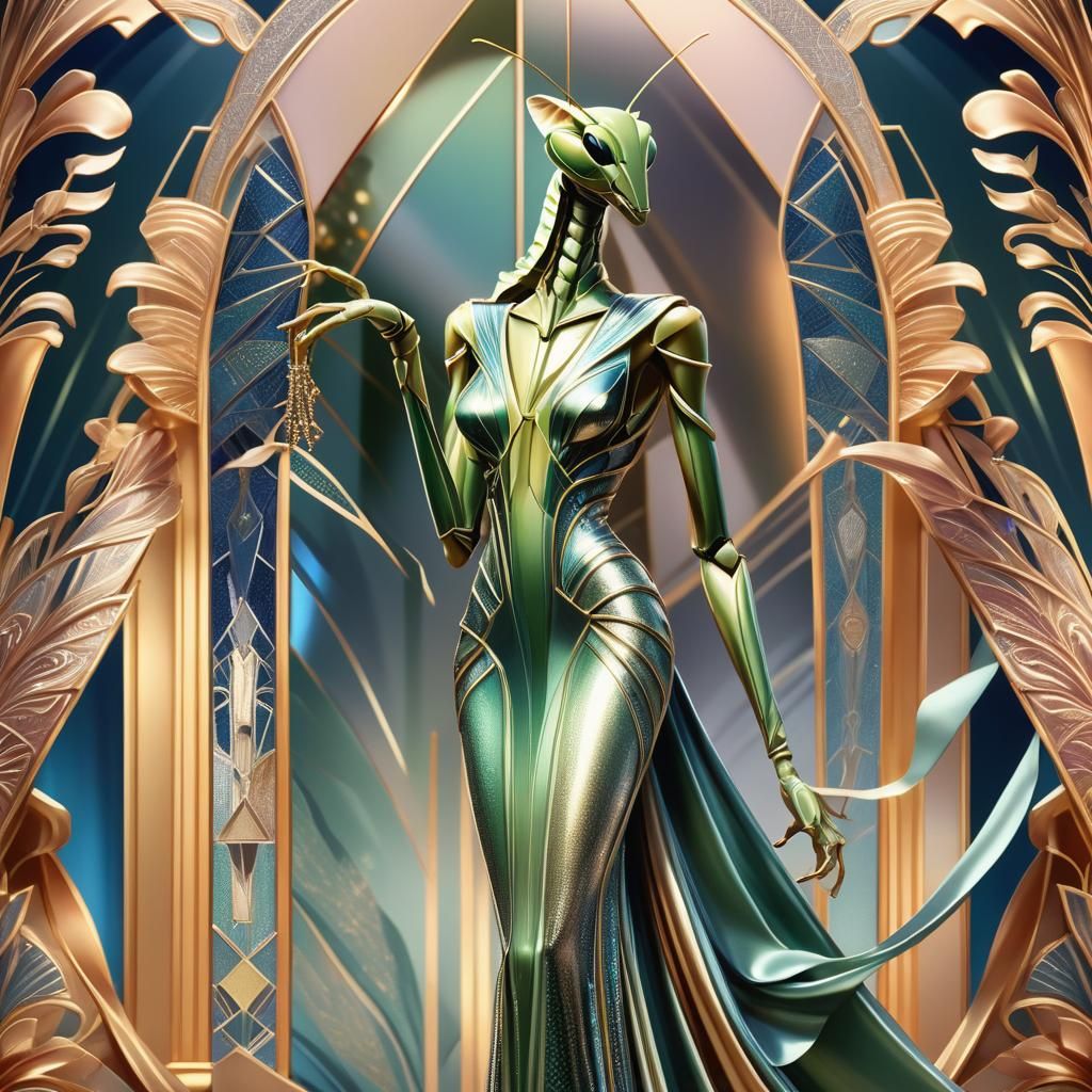 Art Deco Praying Mantis in Tamara de Lempicka Style