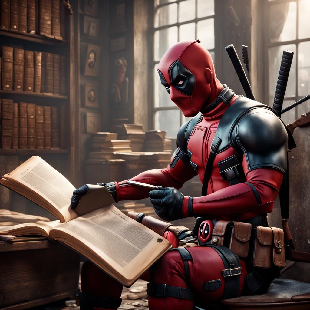 Deadpool Reading Marx: Detailed Fantasy Art