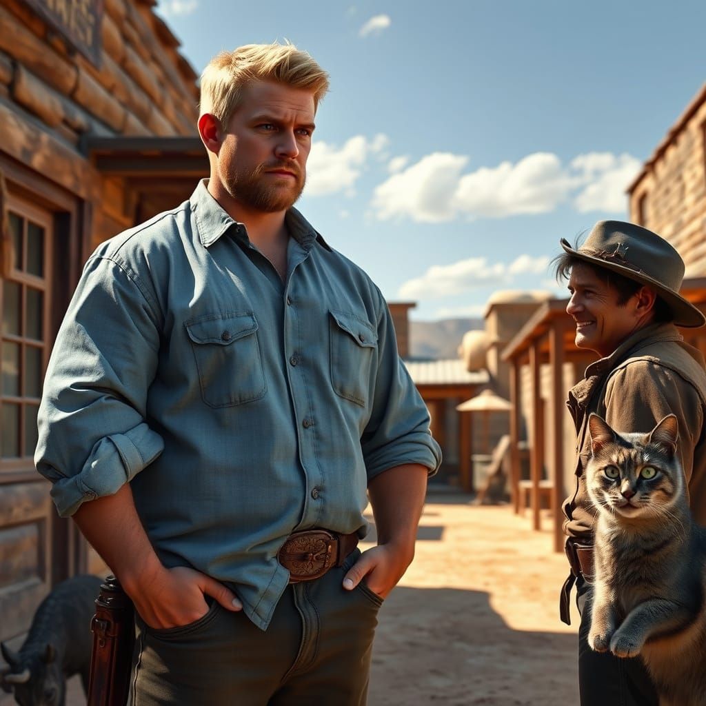 Rugged Gentleman Regales Friend in Old West Teahouse