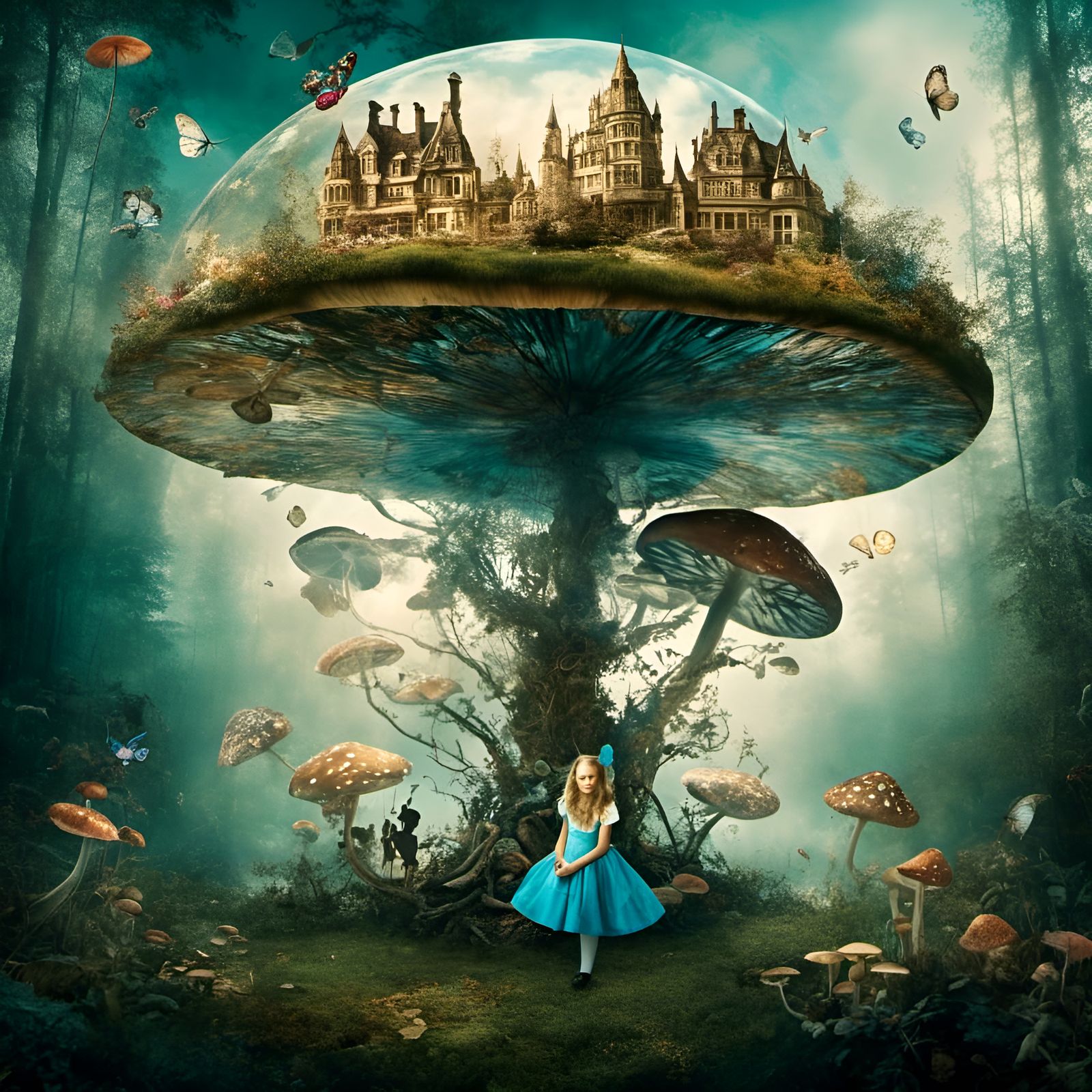 Surreal Double Exposure: Alice in Wonderland