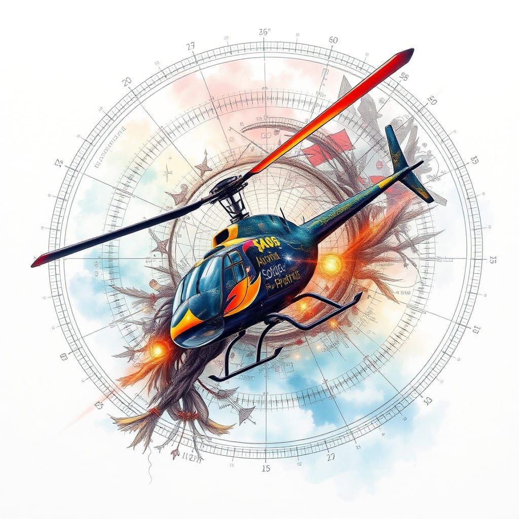 Surreal Helicopter Logo in Golden Ratio Spiral