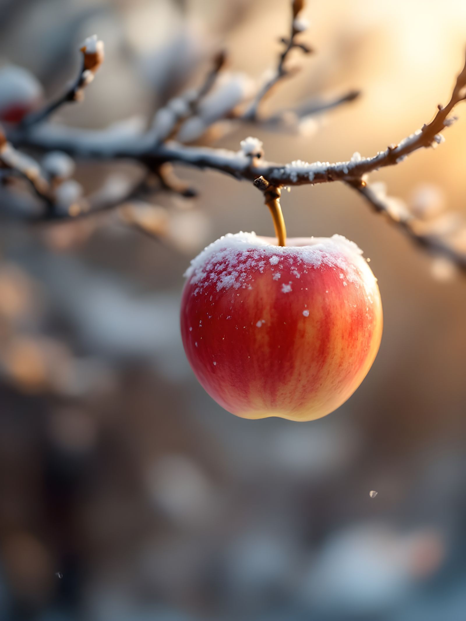 Last Apple of Season on Barren Branch with Snow