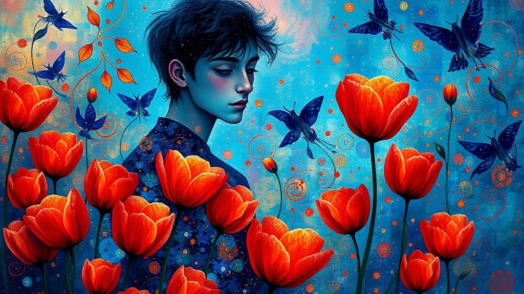 Dreamlike Portrait in Vibrant Opal Hues