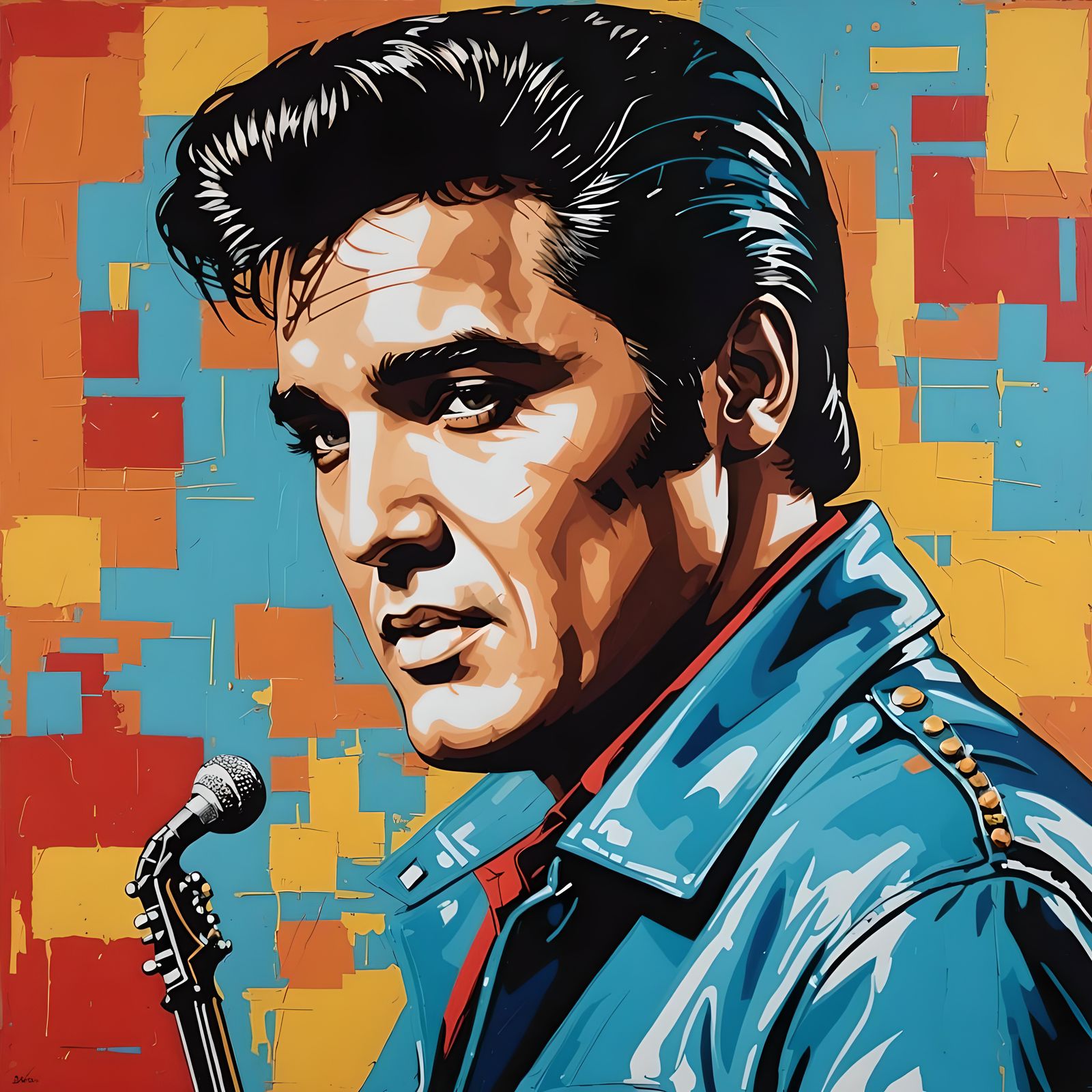 Abstract Elvis Portrait with Complementary Colors