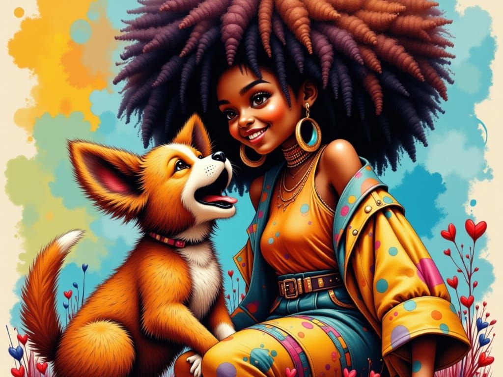 Happy African Child and Puppy Art