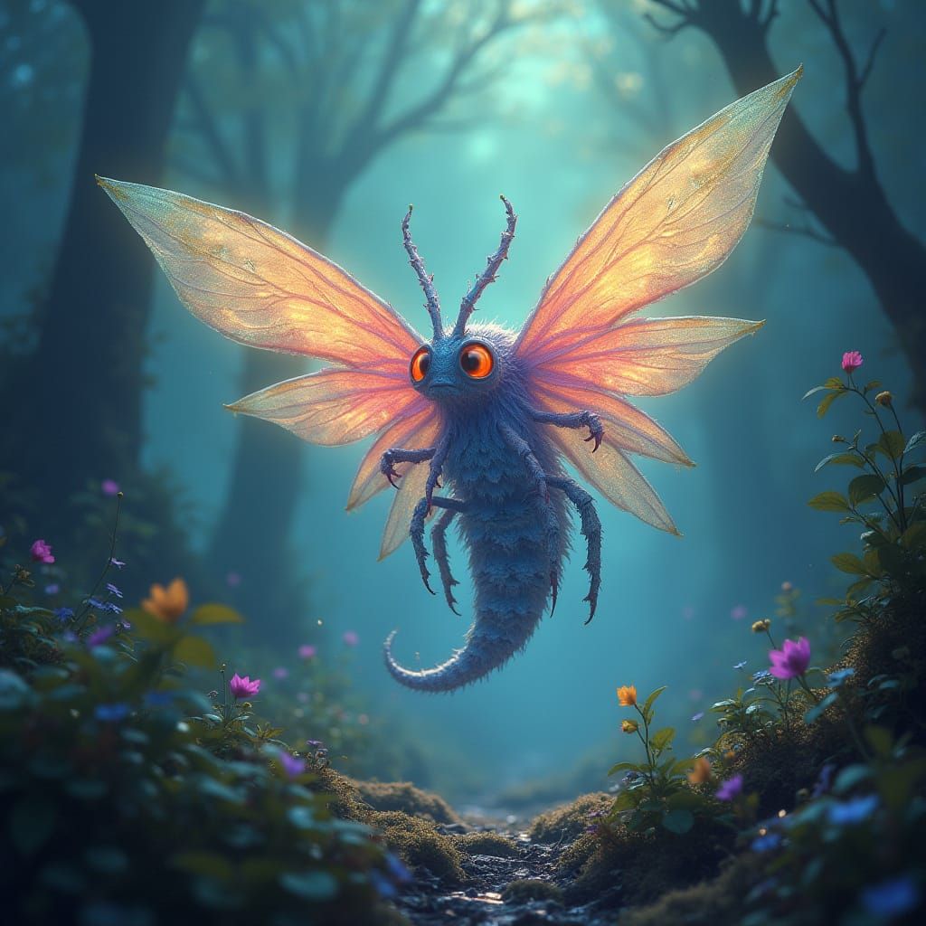 Ethereal Aflibajibit Being in Iridescent Forest
