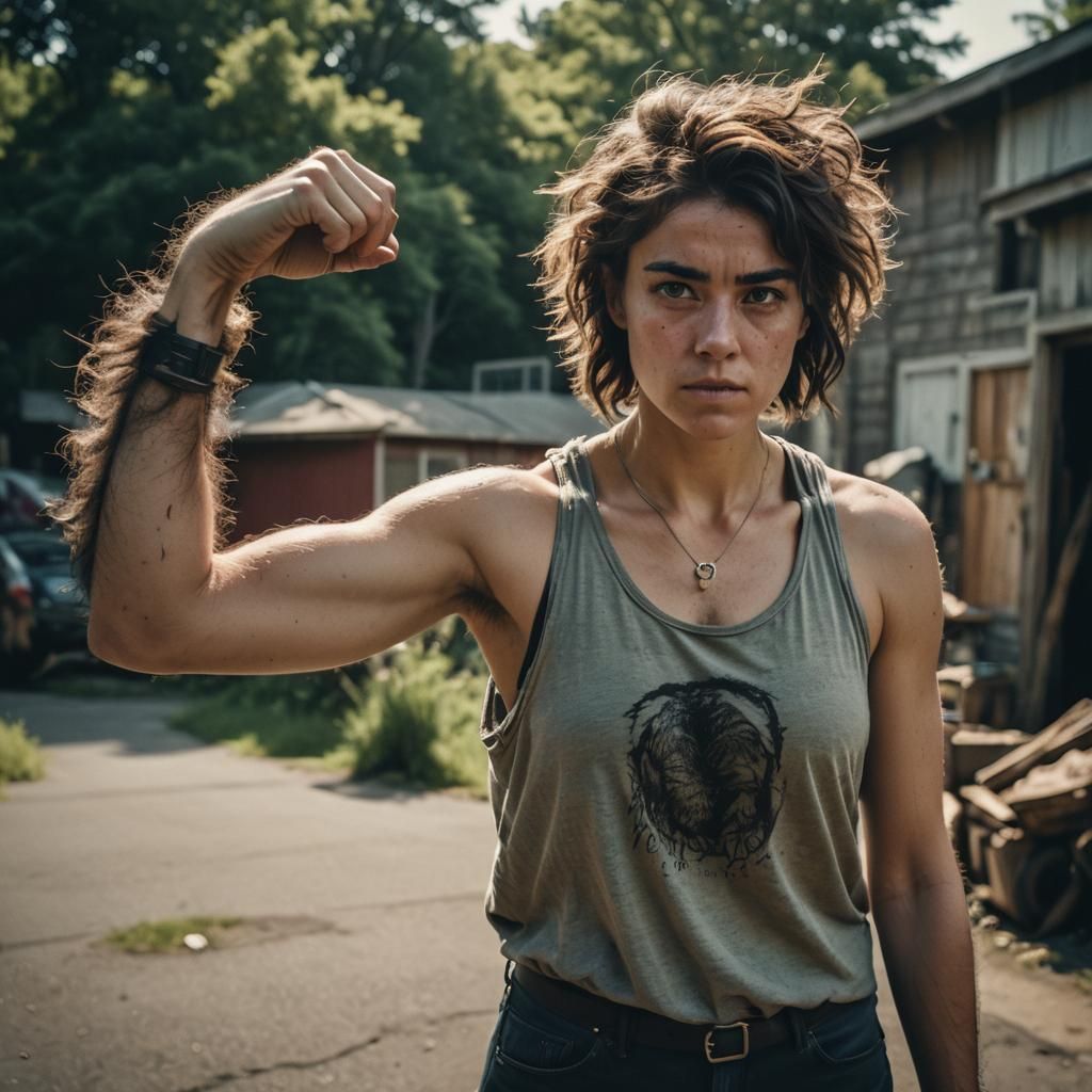 Girl with Hairy Arms in Cinematic Film Still