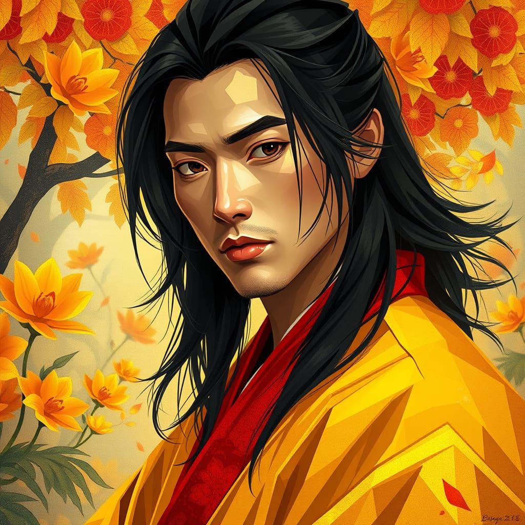 Ethereal Samurai in Art Deco Cubist Masterpiece