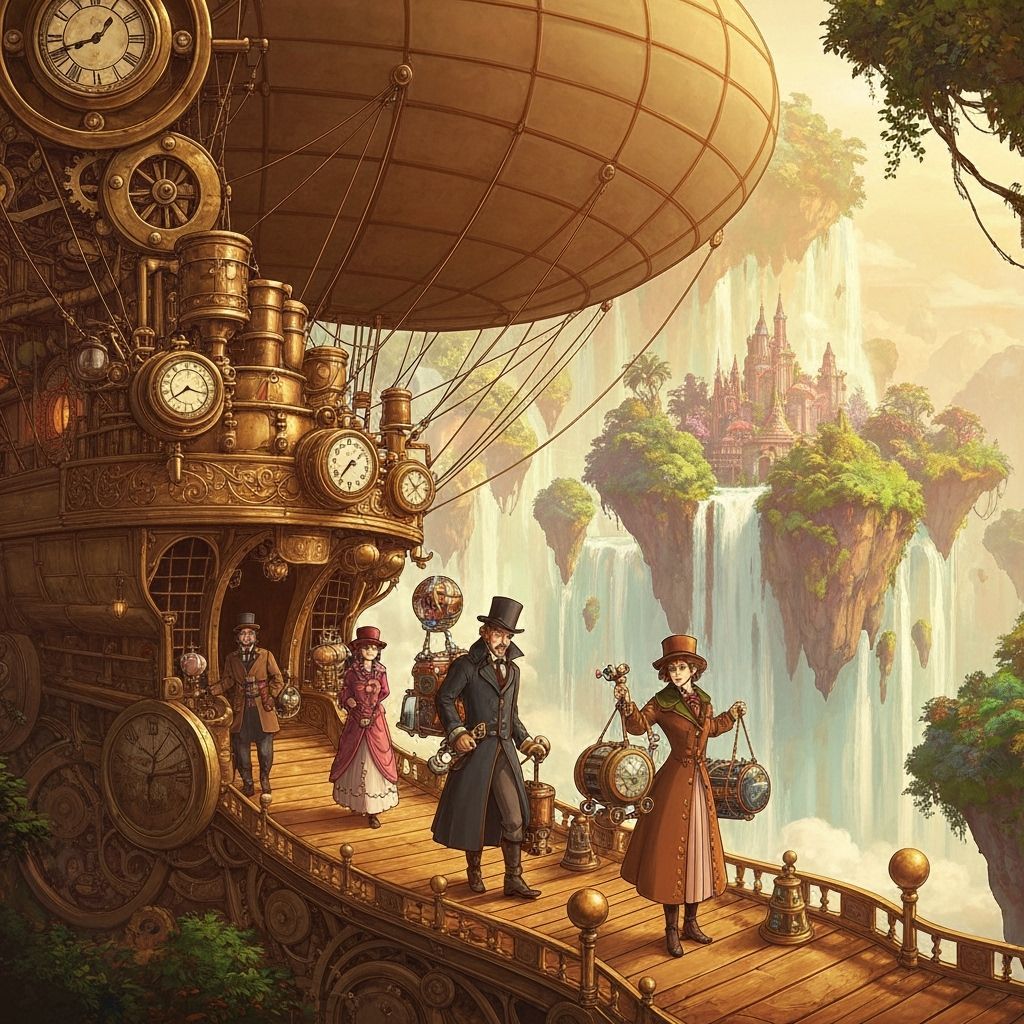 Steampunk Airship Docks on Floating Island