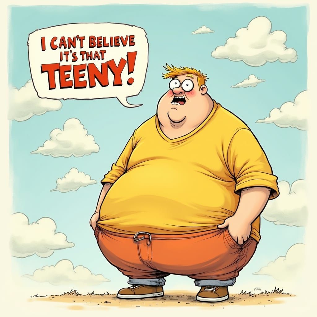 Man Shocked by Tiny Size: Cartoon Comic Style