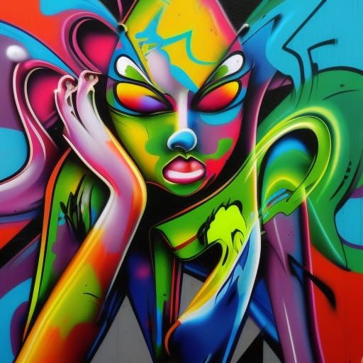 Colorful Cartoon Graffiti Art in Polychromatic Style