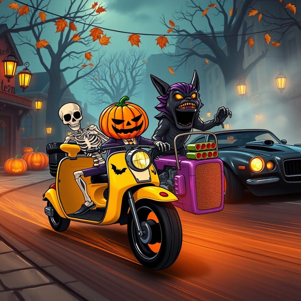 Halloween Parade with Skeletons and Goblins