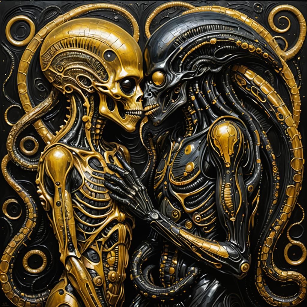 Xenomorph Kiss in Neo-Impressionist Style