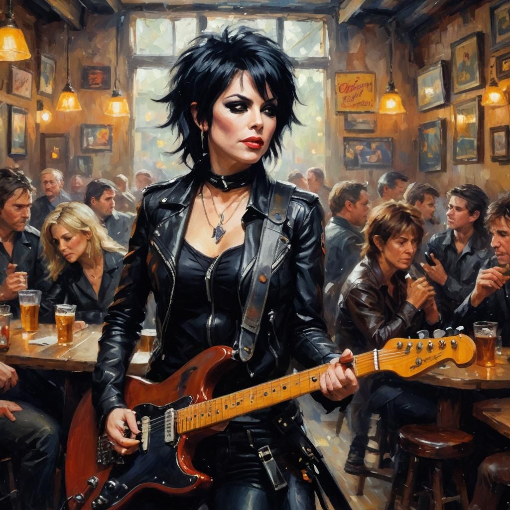 Joan Jett: Impressionistic Oil Painting in Tavern