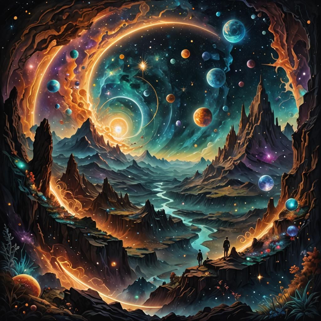 Cosmic Celestial Holographic Illustration in Visionary Style